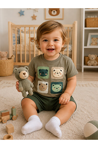 MBK GARDEN Teddy Bear Patterned Baby Boy Set with Punch Detail