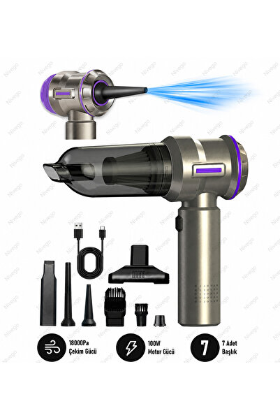 Nivego NVG Mini Süpürge ve Hava Üfleyici 16000 RPM Güçlü Vakum Araç İçi Şarjl...