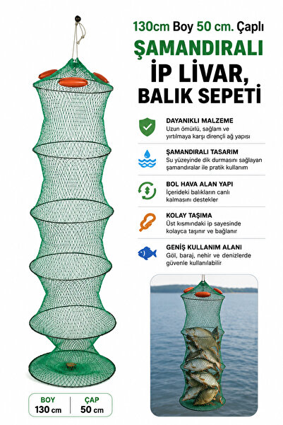 sr sazanrig 130cm Boy 50 cm. Çaplı Şamandıralı İp Livar, Balık Sepeti