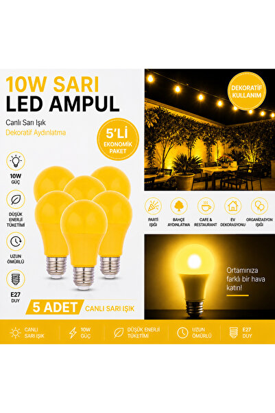 RBR Dekoratif Sarı LED Ampul 10W E27 Duy Bahçe Parti Kafe Restoran Ortam Aydı...