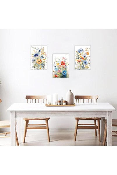 Today Idea Floral Wall Art Set of 3 Watercolor Wildflower Paintings Colorful Flower Pictures Wall Decor Botanical Canvas Prints Size: 28x35 cm