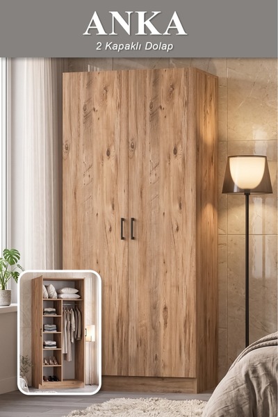 ygdecor Anka Gardrop Askılı Elbise Dolabı Raflı Elbise Dolabı