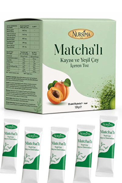 Nursima Matcha'lı Yeşil Çay Tozu 30 Saşe 120 g Kayısı Ekstraktlı Karışım