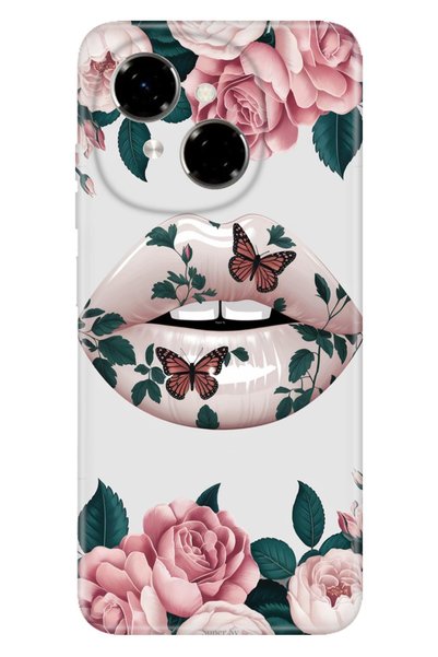 TECNO Spark Go 1 Kılıf Dövme Dudak Temalı Desenli Darbe Emici Silikon
