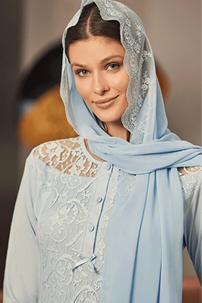 Lohusa Homewear Women's Blue Lace Detailed Chiffon Maternity Shawl