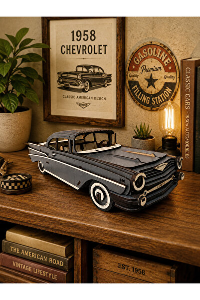 Home Ahşap Dekoratif Nostaljik -170 Parça 3d Puzzle - Gri Renk- Chevrolet Bel...