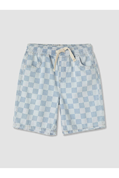 LC Waikiki Texx Store Quality Checkered Boys' Jean Shorts with Elastic Waist