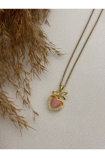 stainless steell Heart Model Steel Necklace with Bow Detail