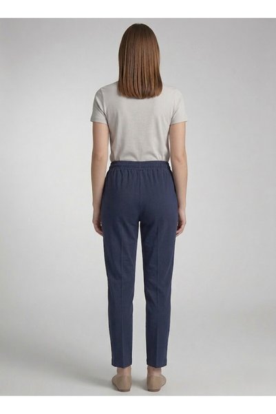 Milera Navy Blue Elastic Waist Lace-Up Comfortable (Classic/Carrot) Cut Double Fabric Trousers