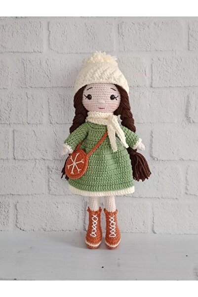 OYUNCAKPARK Ada Çayı Yeşili Elbiseli Nilda Bebek Amigurumi Organik Oyuncak
