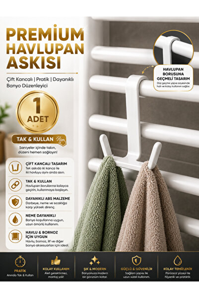 HopeWay Home Havlupan Askısı Çift Kancalı Havlu Askılığı Tak Kullan Bornoz As...