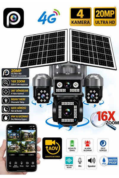 MEYTECH 204 PLUS 4 LENS 4G SİM KARTLA ÇALIŞAN ÇİFT GÜNEŞ PANELLİ AKILLI KAMER...