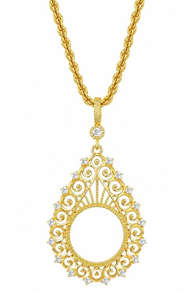 Vipfoni Zircon Stone Half Gold Frame Necklace and Rope Chain for Wearing 60 c...