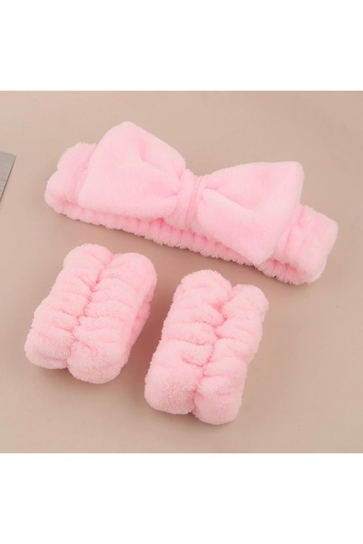 EasyLife 3PCS Spa Headband And Wrist Wash Bands Set Soft Coral Fleece Face Wa...