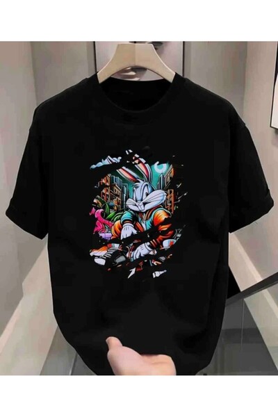 Panda Baskı Tekstil تي شيرت كبير الحجم بتصميم خاص مطبوع عليه أرنب
