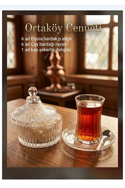 Paşabahçe Elysia Çay seti 14 parça 6 ç. Bardak 6 ç. Tabak rayan 1 ad kapaklı ...