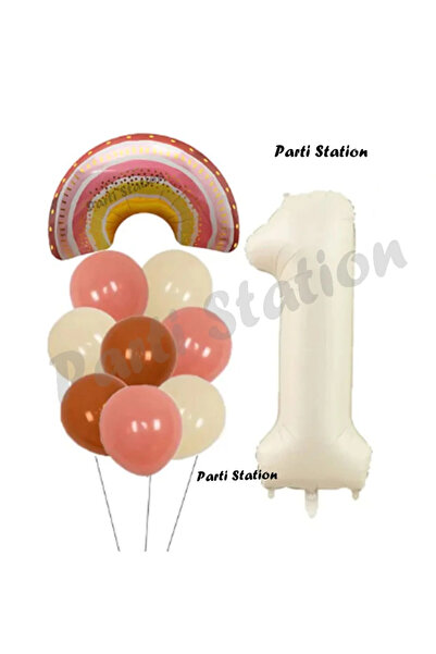Partifest Bohemian Rainbow Balloon Set Boho Rainbow and Cream Number Balloon ...