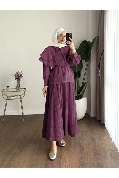 Miraydın Butik Γυναικείο Σετ Πουκάμισο και Φούστα με Δαντελένιο Γιακά Begonia...