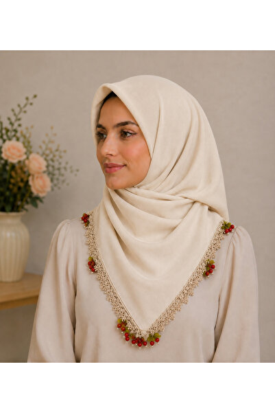 Butik Pamuklu Kiraz İnci Boncuklu Yazma
