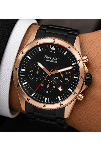 Ferrucci Men's Wristwatch Steel Band Black Color Functional Calendar Daily an...