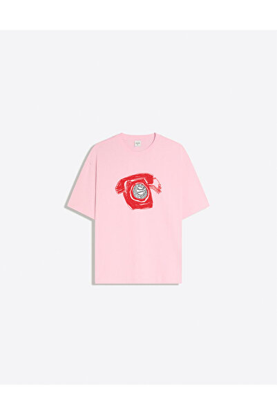 Disante Tricou pentru femei Retro Call Printed Crew Neck Oversize Trend