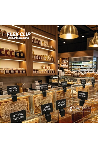 damga market FLEX CLIP Çok Amaçlı Fiyat Etiketi Klipsi Siyah 20 Adet | Cam Ra...