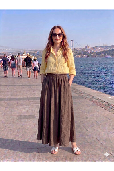 HANIMCA GİYİM تنورة صيفية من قماش جميل يسمح بالتهوية مع جيوب جانبية، مقاس قيا...