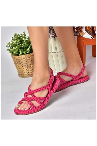 BARAK SHOES Kadın Pembe Renkli Halat Yazlık Sandalet