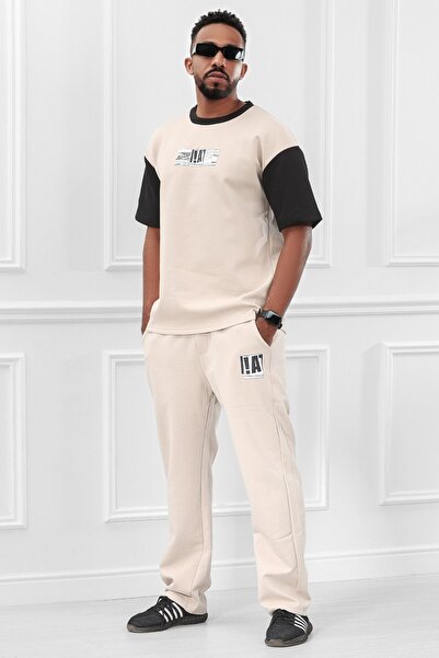 BSY Men's Summer Casual Oversized Set with Different Color Sleeves T-Shirt an...