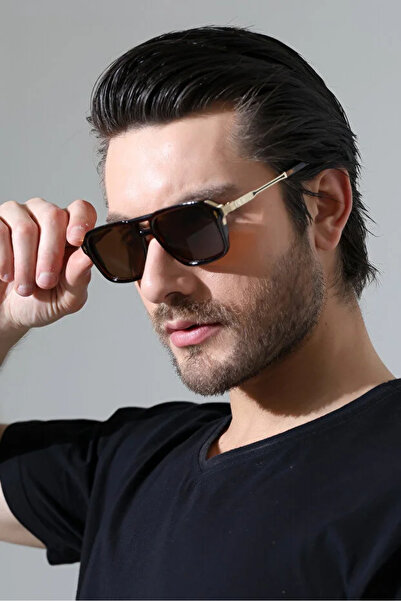 Violon Men's Dark Brown Frame Brown Glass Gold Edge Detail Sunglasses