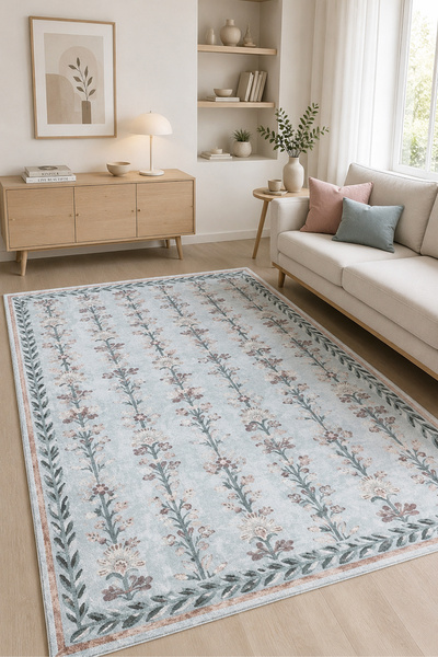 Toronto Home Dijital Kaymaz Yıkanabilir Renkli Çiçekli Salon Halısı Mutfak Ha...
