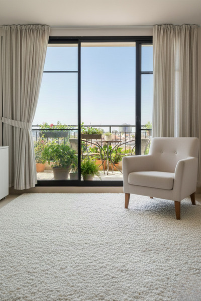 MZN Home Düz Kenarlı Korniş Uyumlu Sütlü Kahve Şeritli Keten Salon Perdesi - ...