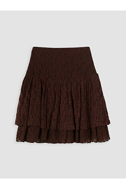 LC Waikiki Nevavm Falden Lace Mini Skirt with Elastic Waist and Contrast