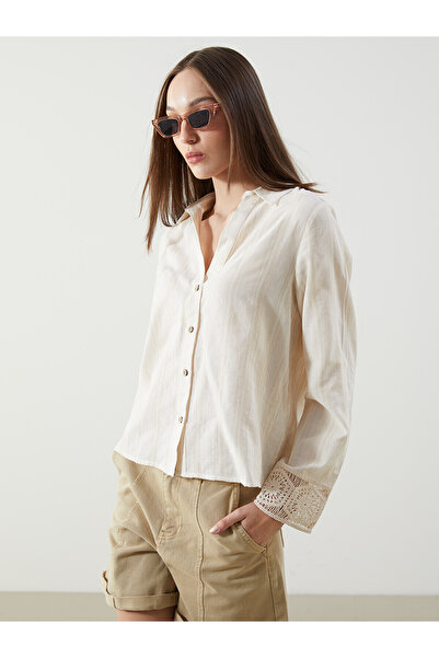 LC Waikiki Nevavm Lace Detailed Linen Blend Women's Shirt with a Difference