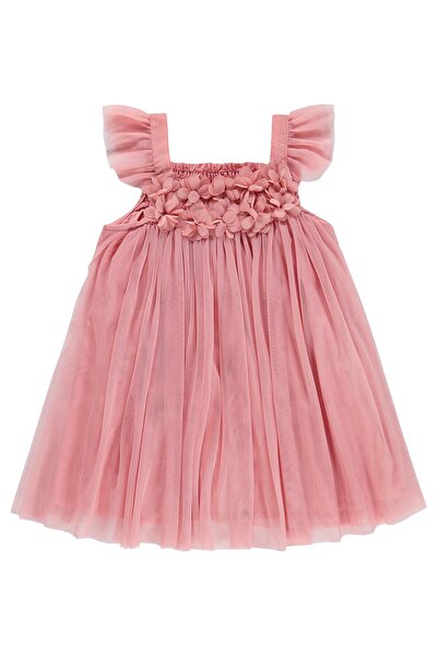 Civil Girls Şifon Çiçek Aplikeli 2-5 Yaş Elbise - Pembe