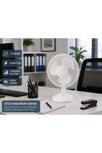 Altınkayaticaret 23 cm Masaüstü Vantilatör 25 Watt 2 Kademeli Hız Ayarlı Sess...