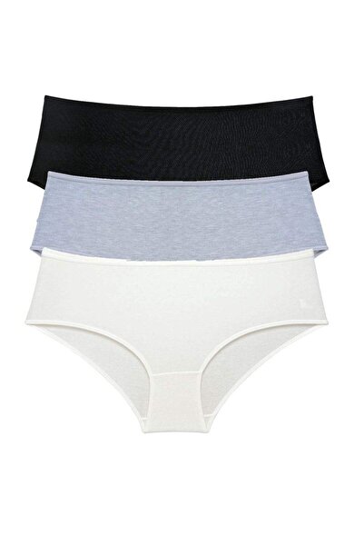 Mestore 3 Pieces Women's High Waist Bato Panties Black Gray Cream