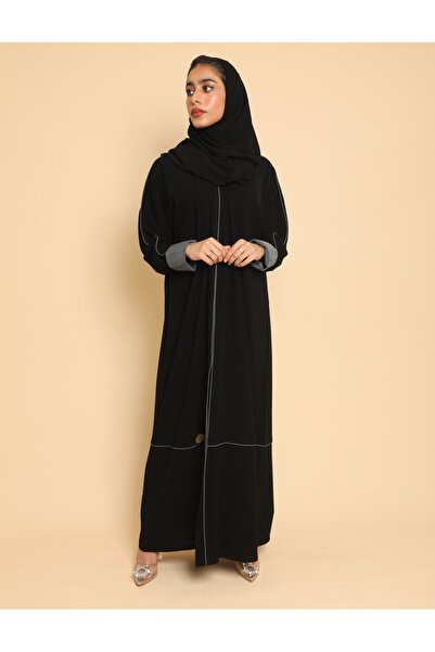Stylish Fashion عباية من ستايلش فاشن ملكي باللون الأسود بتحديد رمادي