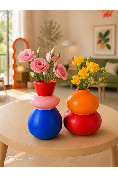 MİREVA Maximalist Design Colorful Double Vase Set - Pinterest Style Curved Ae...