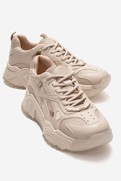 Ataköy Ayakkabı Kadın Kalın Tabanlı Günlük Sneaker Bej