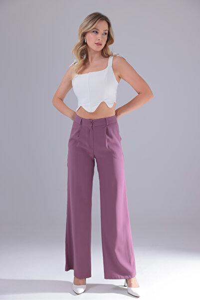Eseclass Women's Wide Leg Flowy Fabric Palazzo Trousers Dusty Rose