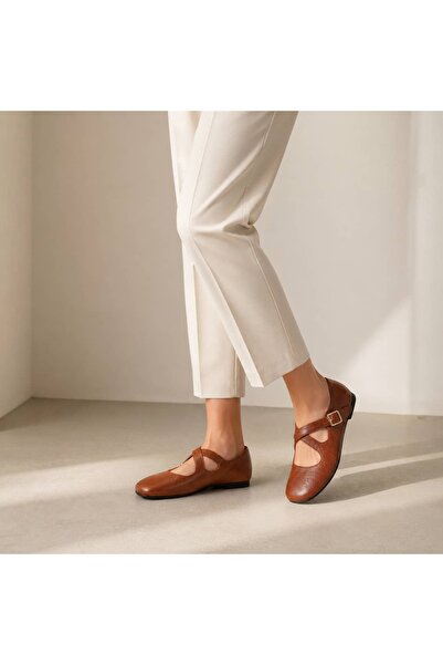 Eschi Genuine Leather Mary Jane Ballerinas |   Cross-Strapped Casual Stylish ...