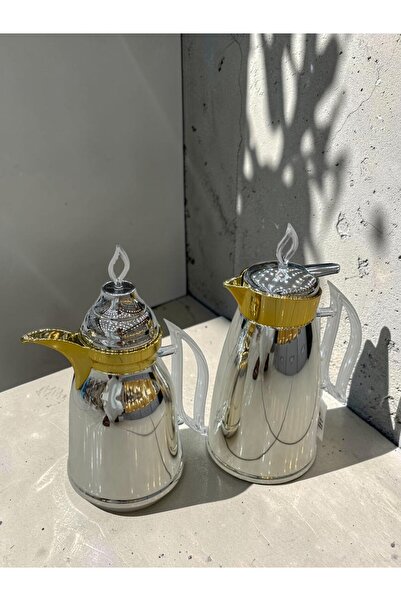 WAHJ ALMASAH Trams Steel Silver Gold Cover 1 Liter (2 Pieces) - Keeps Food Ho...