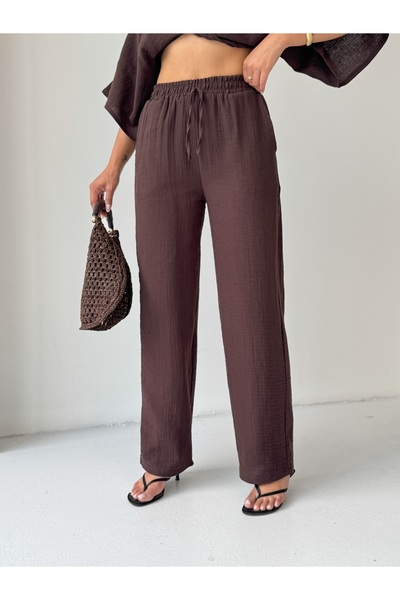 CrepTekstil Crep Women's Muslin Trousers – Lace-Up Elastic Waist 100% Cotton ...