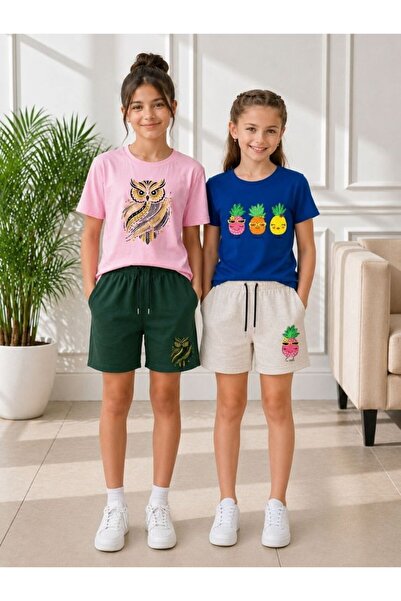 cm buseyiz Busekids Girl's Printed Shorts 2-Piece Set |   4 Piece Casual Comb...