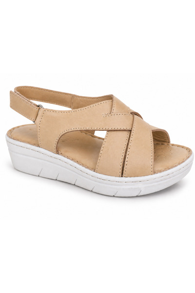 Castle Black Elora Beige Genuine Leather Women's Sandals -Comfortable for Dai...