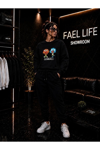 FAEL LİFE Unisex Wide Cut Zero Neck and Sweatpants Gumball Printed Set