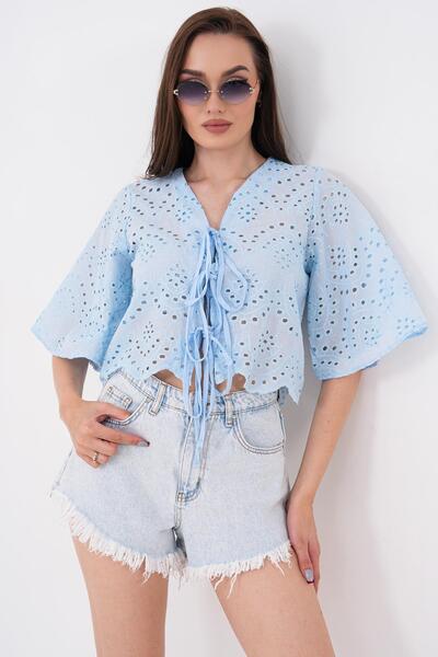 ŞİMAL Ženska bluza sa vezom i čipkom - 260461