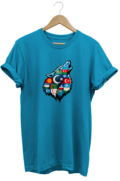 WİDİ Unisex Turkish States Flag and Bozkurt Printed Regular T-Shirt