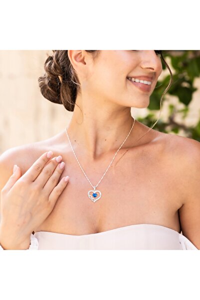 Larezo 925 Silver Necklace, Infinity Pendant With Elegant Blue Sapphire Heart...